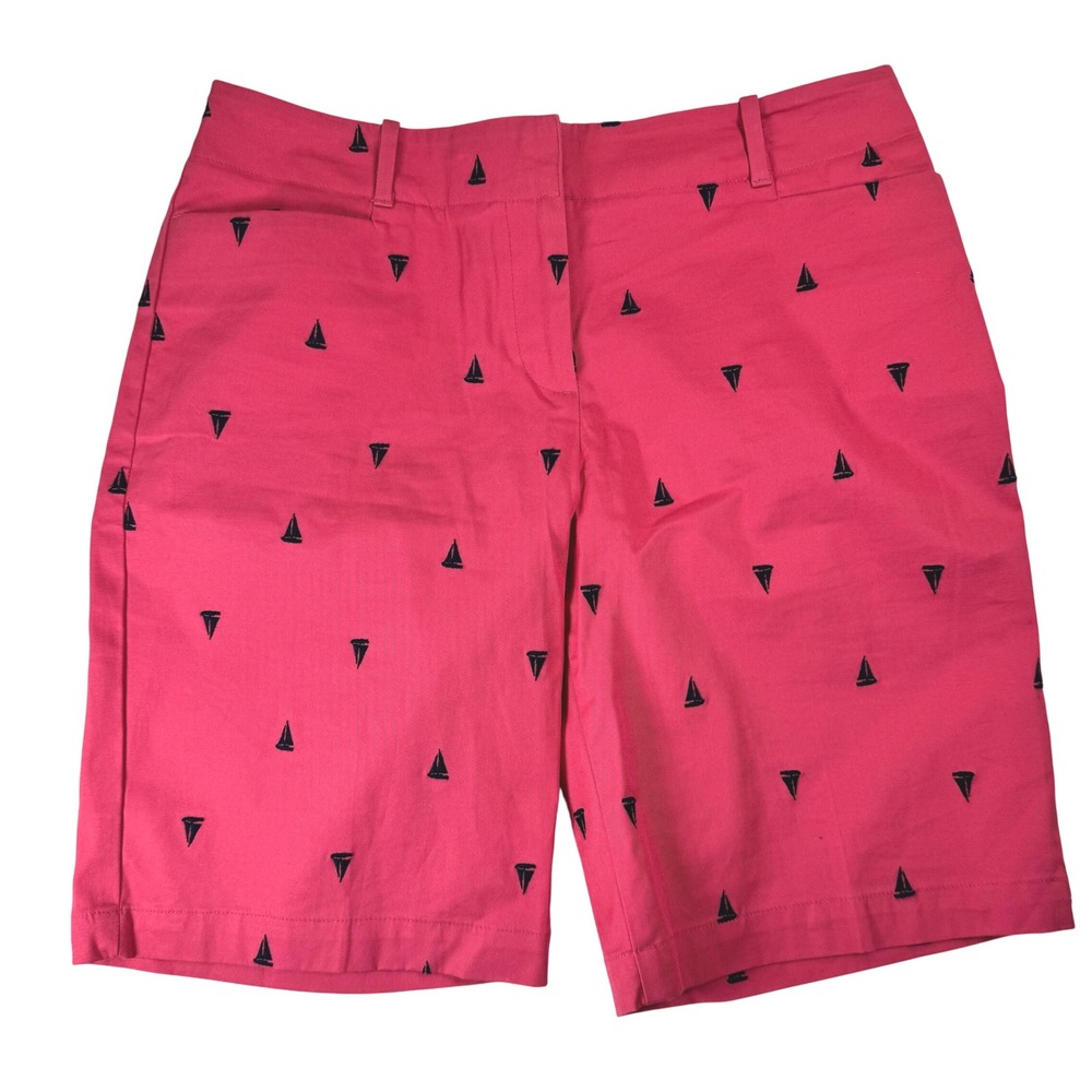 Talbots Petites Womens Shorts Size 8P Pink Sailboat Print‎ Cotton Blend Casual